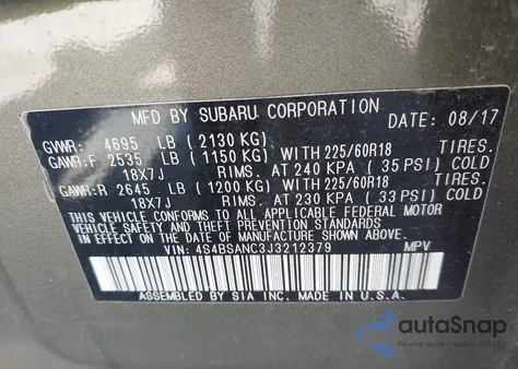 2018 Subaru Outback 2.5I Limited из США, поврежденный, VIN 4S4BSANC3J3212379